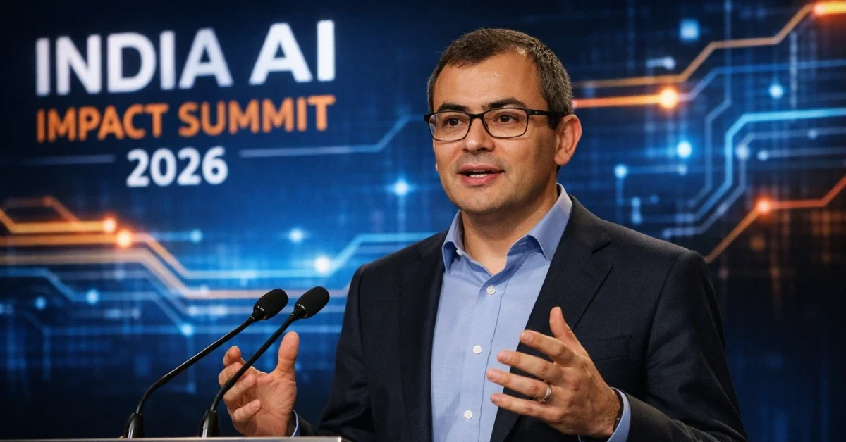 Google DeepMind CEO Demis Hassabis speaking at the India AI Impact Summit 2026 in New Delhi.