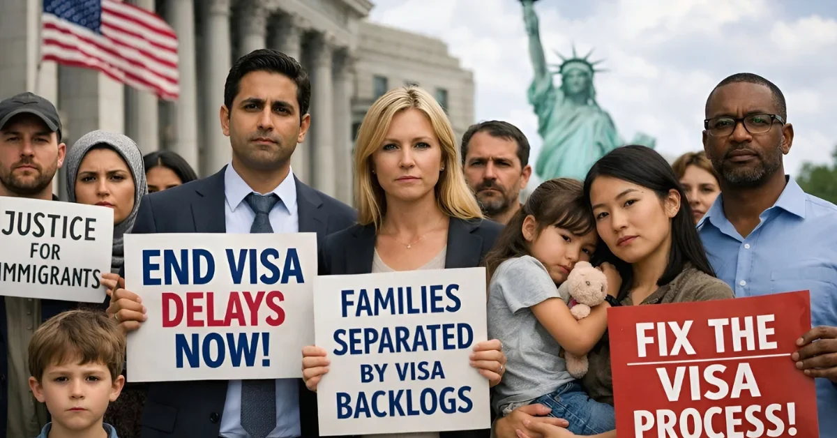 Families and professionals protest outside New York federal courthouse against Trump administration's 75-country green card freeze.