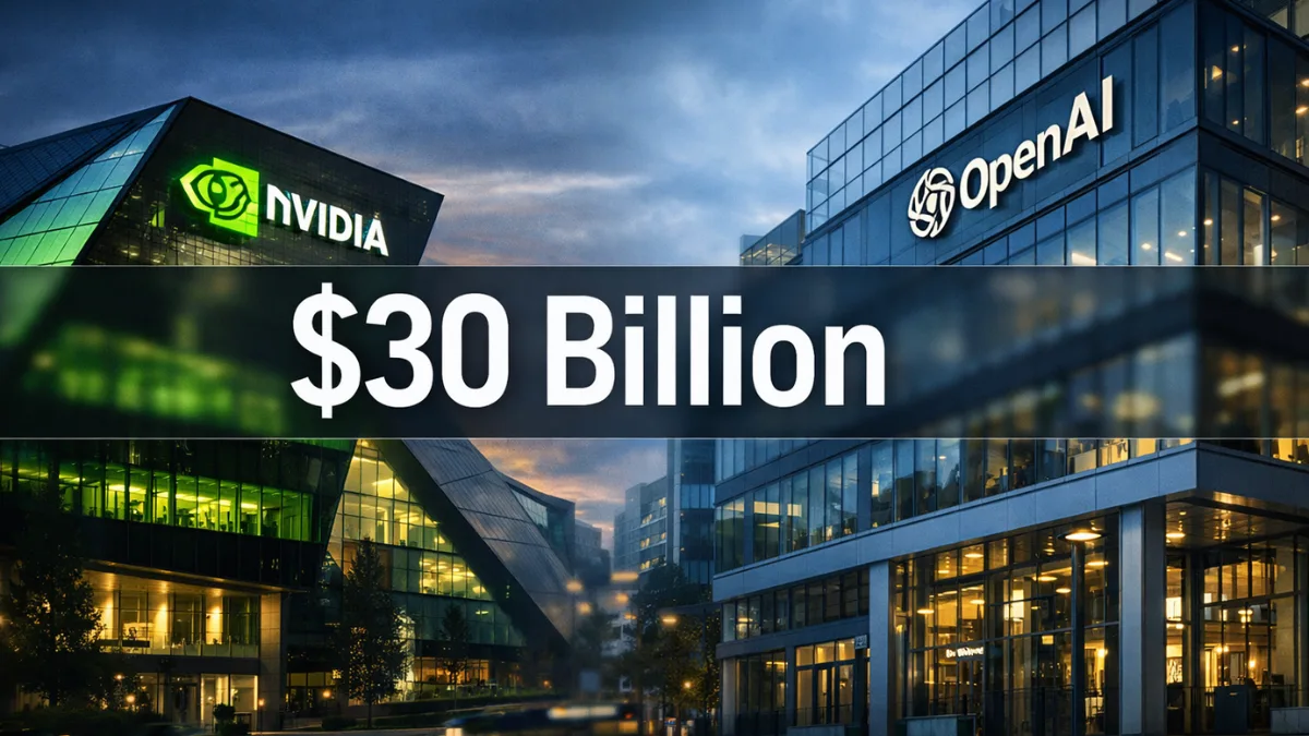 Nvidia and OpenAI headquarters side by side representing the companies' $30 billion equity investment deal replacing their previous $100 billion multi-year infrastructure partnership.