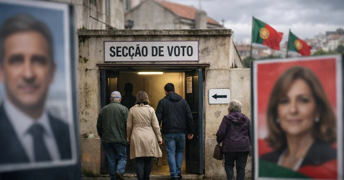 Voters arrive at a polling station in Lisbon during Portugal’s presidential runoff election under overcast skies.