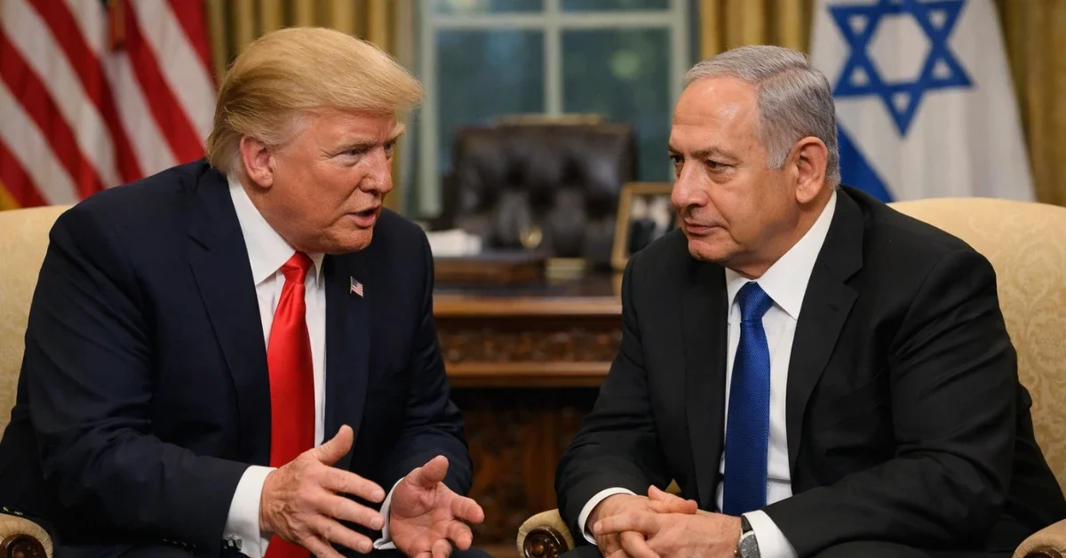 President Donald Trump and Prime Minister Benjamin Netanyahu seated in the Oval Office for a serious discussion during their February 2026 meeting.
