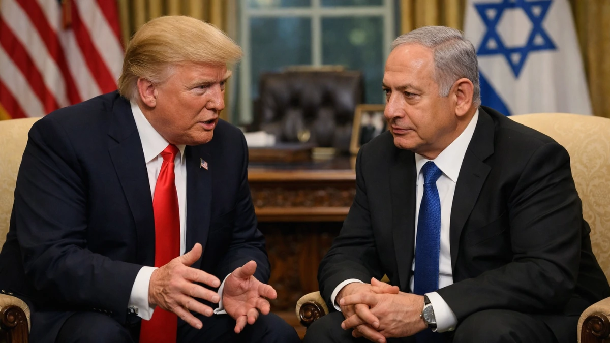 President Donald Trump and Prime Minister Benjamin Netanyahu seated in the Oval Office for a serious discussion during their February 2026 meeting.
