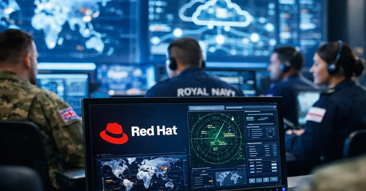 Military personnel in a high-tech command centre working on a unified digital platform for the UK Ministry of Defence.