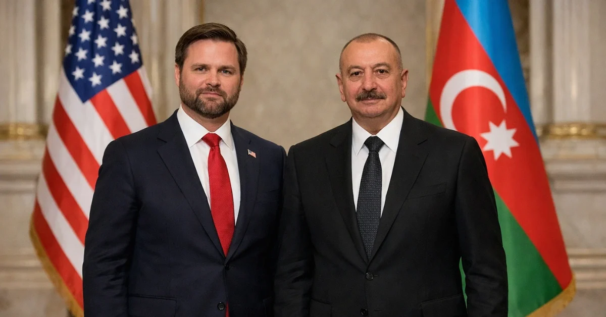 Vice President JD Vance and President Ilham Aliyev stand together after signing the US-Azerbaijan Strategic Partnership Charter in Baku.