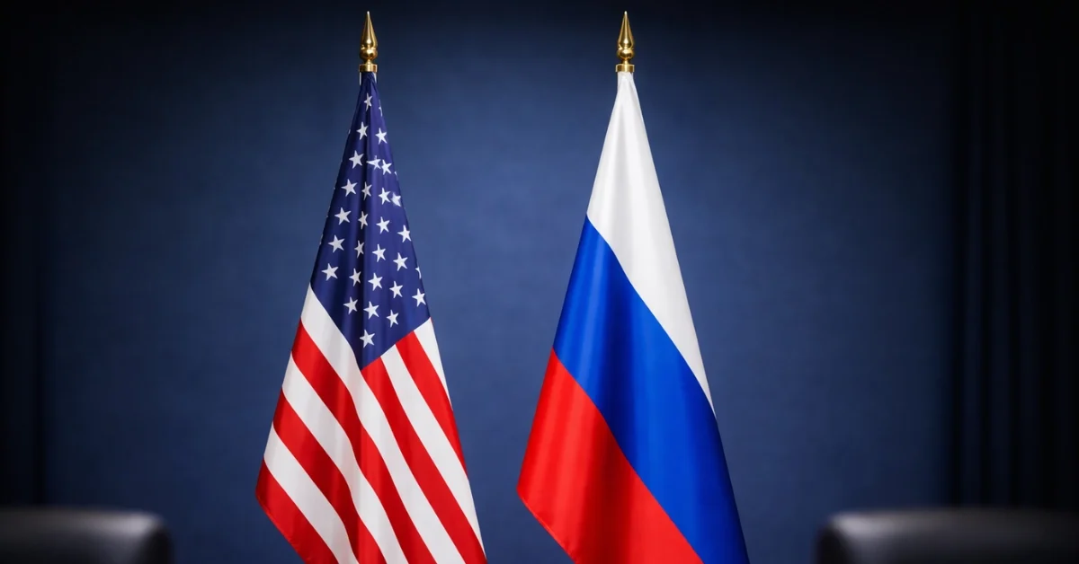 United States and Russian flags displayed side by side representing the expiration of the New START nuclear arms control treaty between the two nations