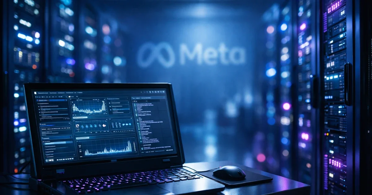 A sleek, futuristic computer terminal in a glowing server room with cool blue and purple lighting, representing advanced artificial intelligence infrastructure.