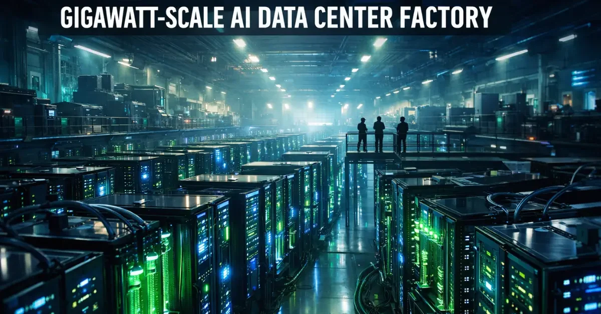 A glowing, futuristic AI data center filled with advanced server racks representing the infrastructure discussed at NVIDIA GTC 2026.