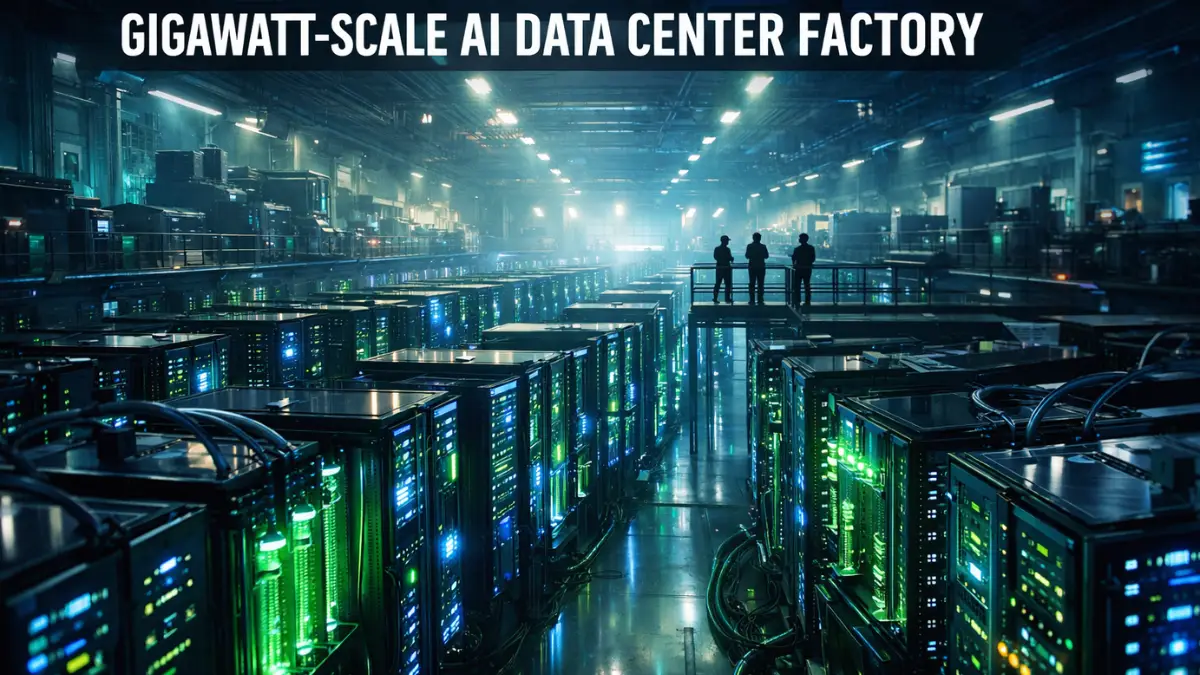 A glowing, futuristic AI data center filled with advanced server racks representing the infrastructure discussed at NVIDIA GTC 2026.