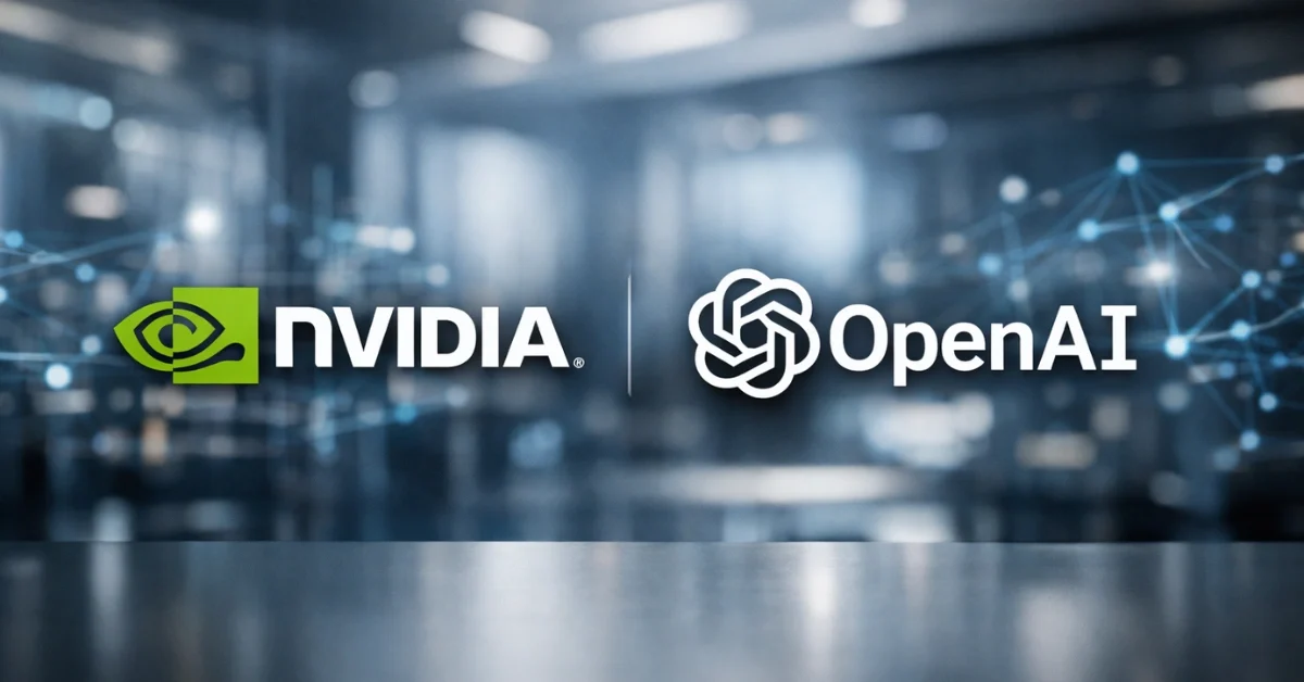 A sleek, modern corporate setting with subtle digital AI connections in the background representing the technology industry.