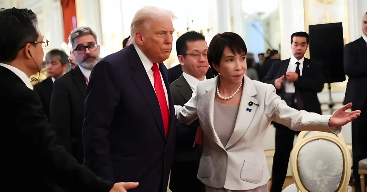 US President and Japanese Prime Minister seated in the Oval Office during a tense diplomatic meeting with formal lighting and decor.