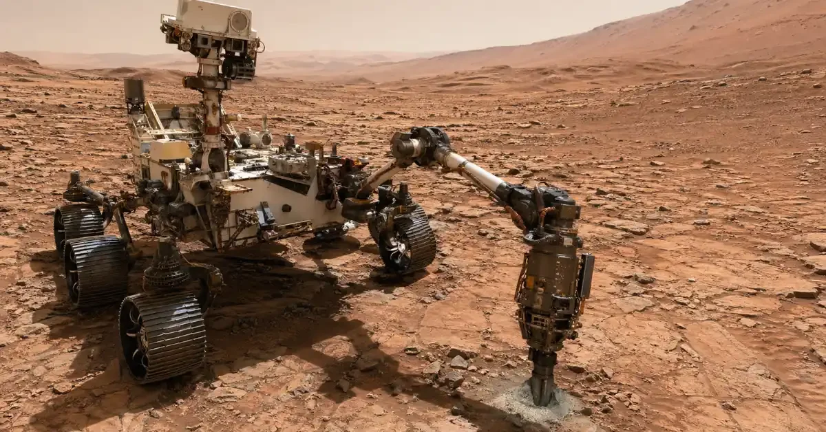 NASA's Curiosity rover is exploring the rocky, red landscape of Mars' Gale Crater to search for organic molecules.