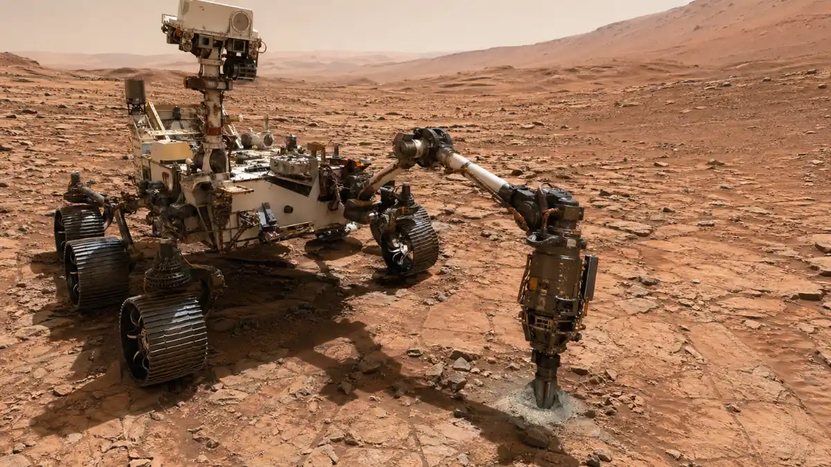 NASA's Curiosity rover is exploring the rocky, red landscape of Mars' Gale Crater to search for organic molecules.
